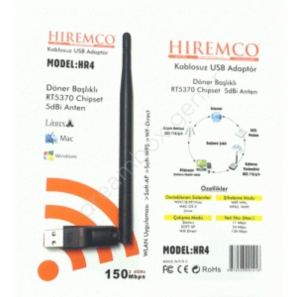 Hiremco RT5370 Antenli Usb Wifi Adaptör